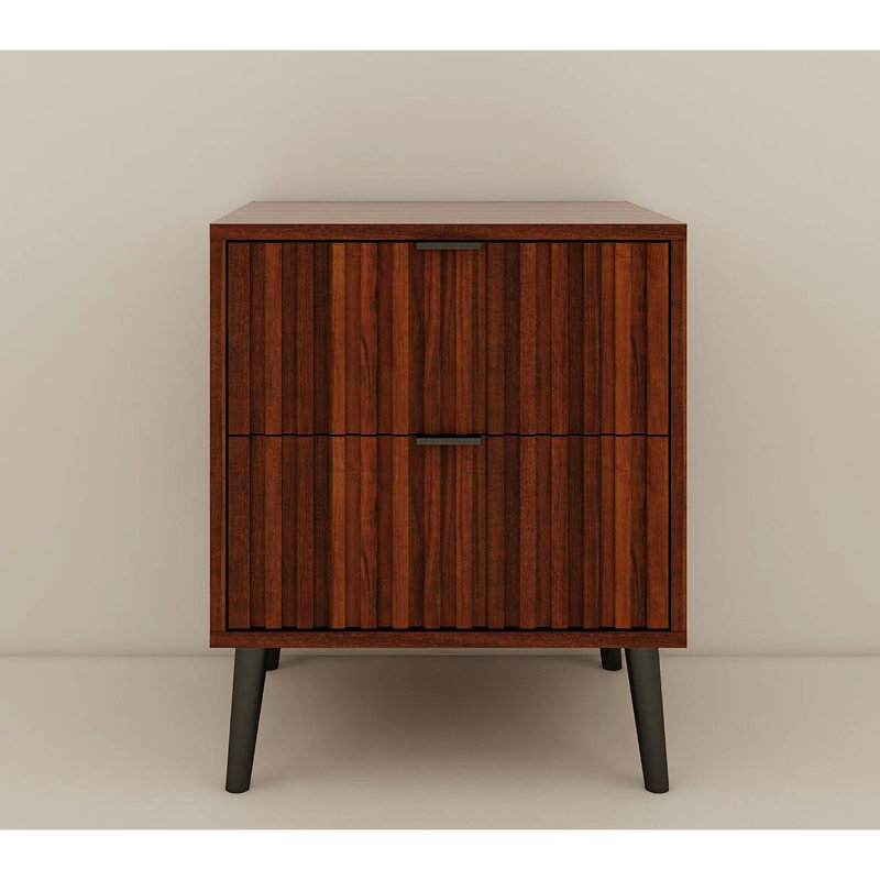 Table de chevet à 2 tiroirs avec rangement spacieux, ton de bois brun, bois d'ingénierie, table de chevet moderne de couleur chambre à coucher, option de rangement