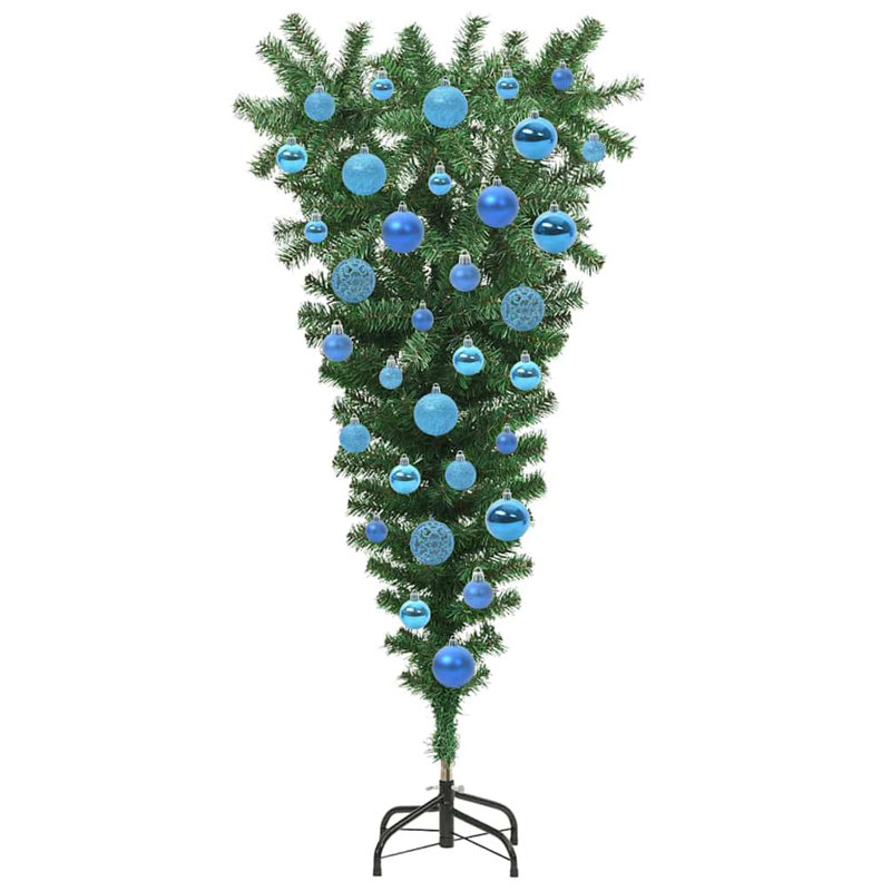 vidaXL Upside-down Artificial Pre-lit Christmas Tree with Ball Set, 3.94 ft