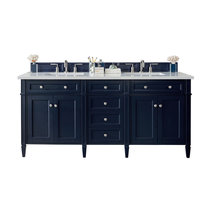 Meuble-lavabo double l 72 po Dussault, Bleu victoire, Blanc Zeus, 8 po