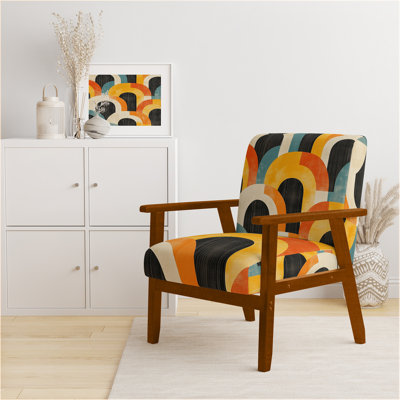 Chaise rembourrée Abstract Midcentury - Fauteuil orange à motif Mid-Century