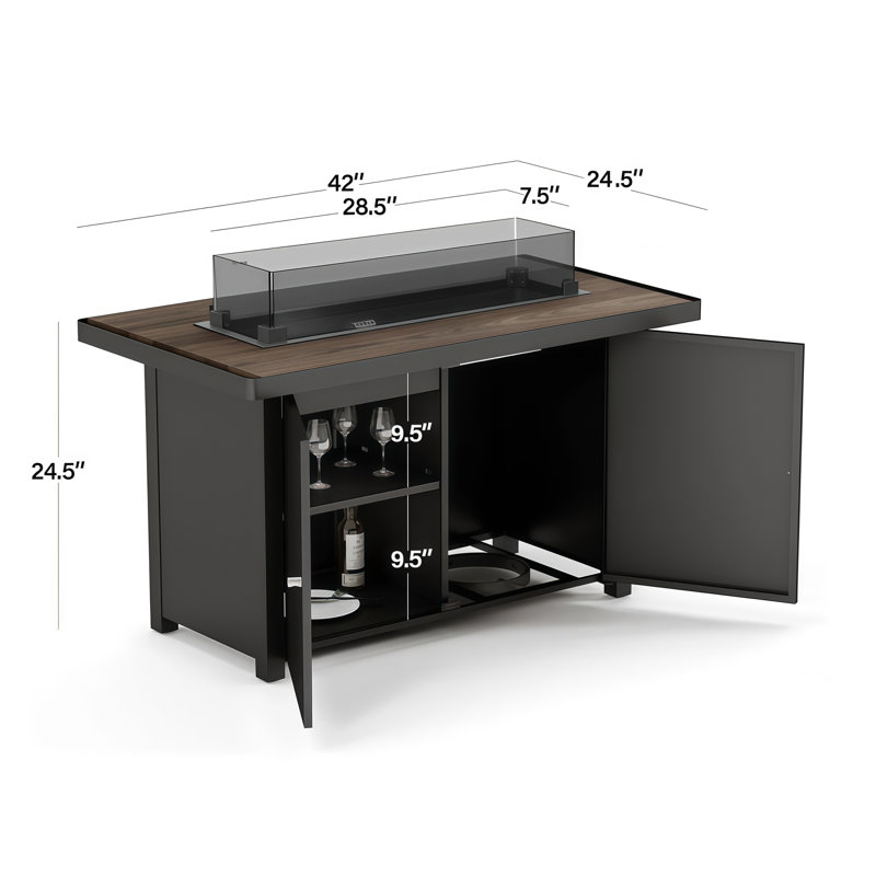  Table de foyer d'extérieur au propane de 42 po avec couvercle et rangement, 55 000 BTU