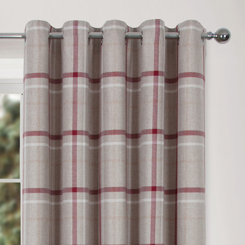 Groover Check Eyelet Room Darkening Curtains, 114cm Width x 137cm Drop , Red