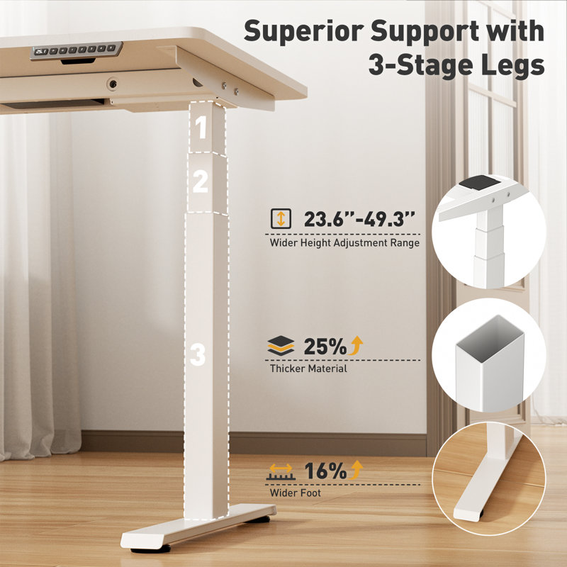  Bureau debout de qualité supérieure, H 49,3 po x l 59 po x P 30 po, Blanc, Blanc