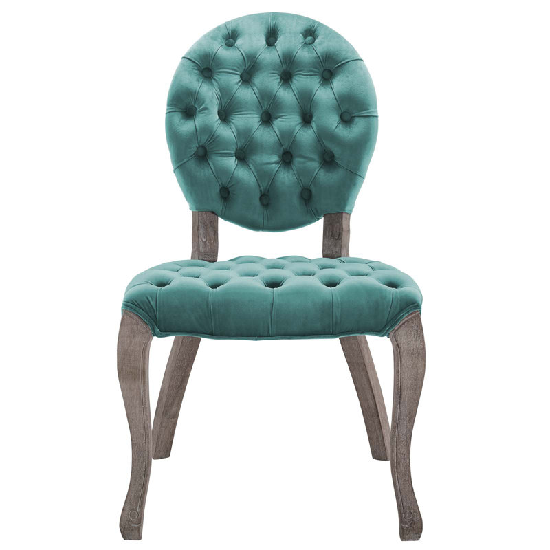 Modway The Barn Wild Hen French Vintage Velvet Side Chair, Teal Plainweave