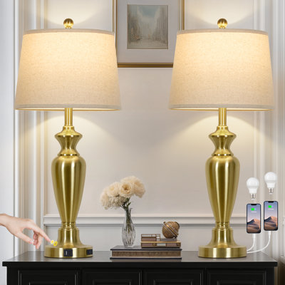 30” Black Touch Control Table Lamps With USB & Type-c Ports, Led Bulb Included