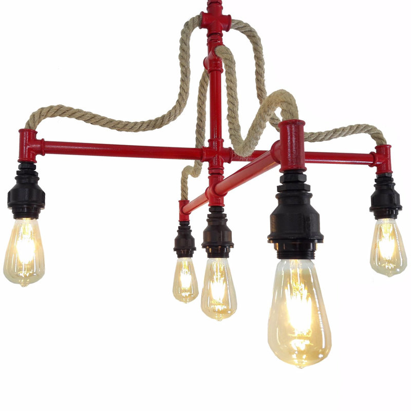Lustre unique à 5 lumières Mahnoor, Rouge / noir