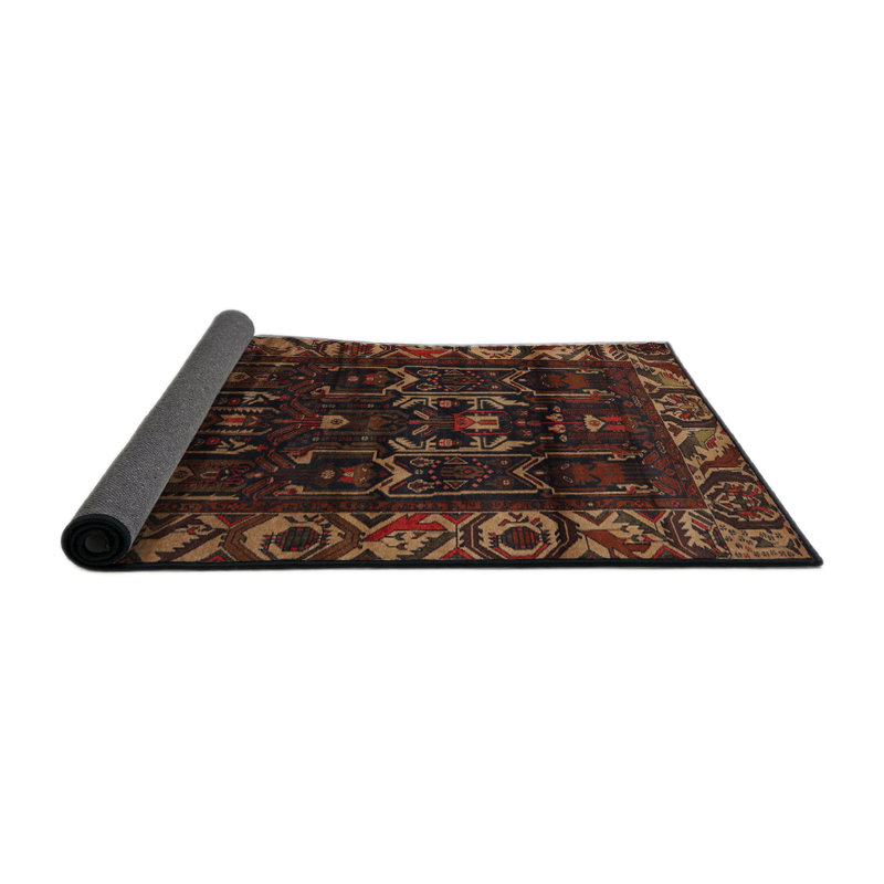 Tapis traditionnel lin / orange / noir, Rond 8 pi