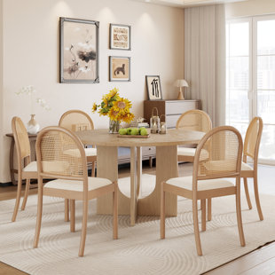 Round Pedestal Dining Set With Pedestal Table And Soild Wood Chairs