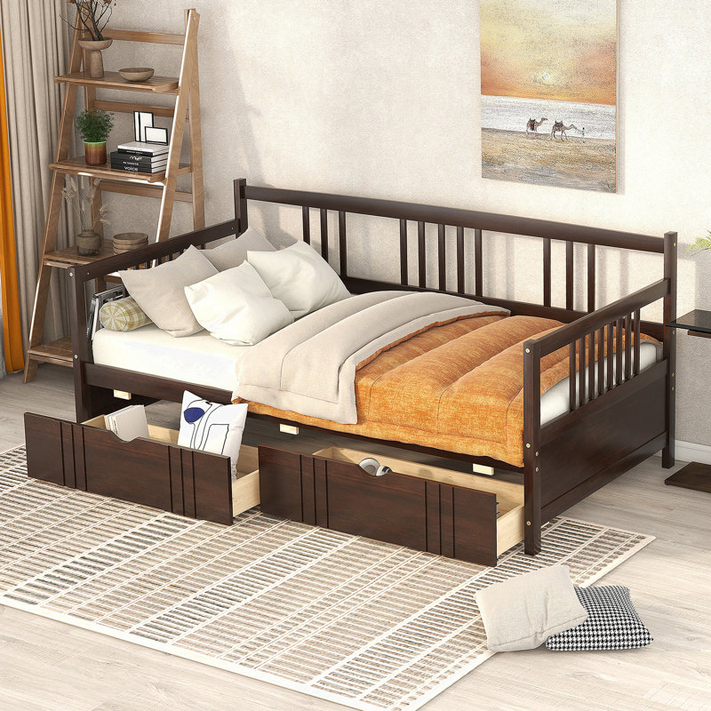 Daybed Wood Bed with Two Drawers, Twin, Espresso