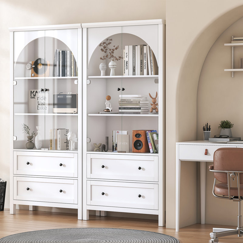 Display Cabinet With Glass Doors, White Arched Bookcase With Drawers, Tall China Curio Cabinet, Display Cases For Collectibles