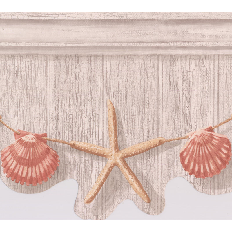 Bordure de papier peint abstrait L 15 pi x l 10 po Starfish Seashell, L 180 po x l 10 po, Rouge / Beige
