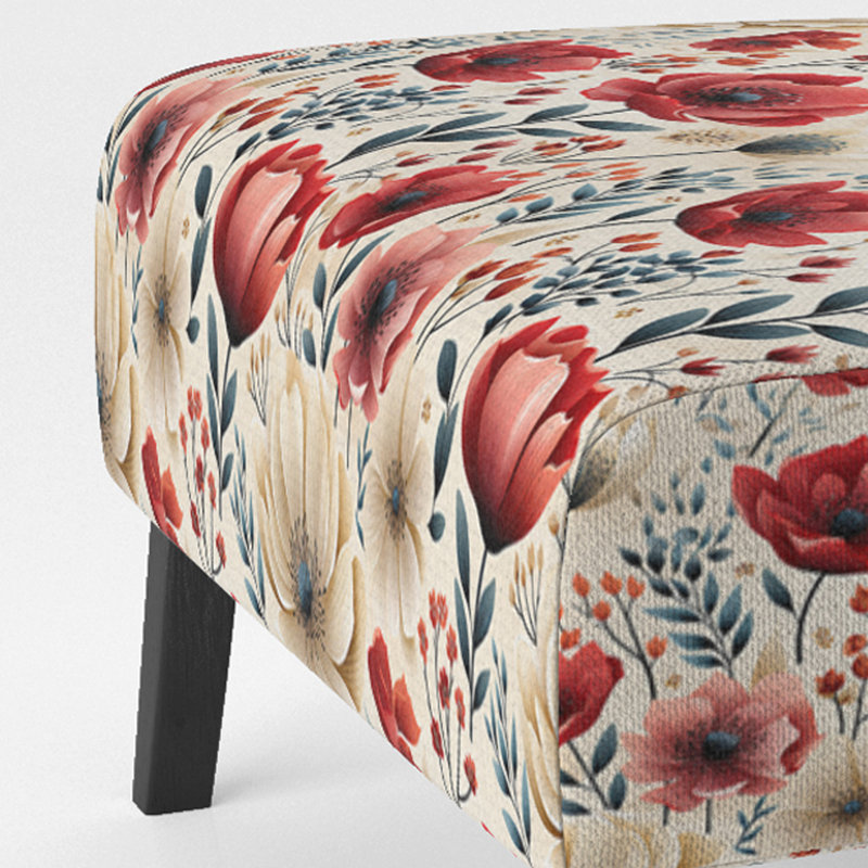 Fauteuil de chambre tapissier en velours rouge et blanc Watercolor Poppies