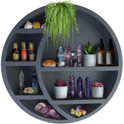 Wooden Crescent Moon Wall Shelf - Boho Home Decor Hanging Display Shelf For Bedroom, Living Room, Nursery - Handcrafted Storage Shelf For Crystals, Plants, And Essential Oils