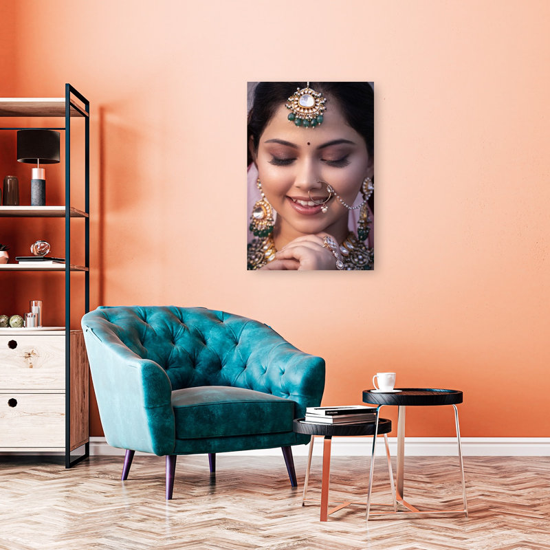 " Serene Indian Bride Traditional Wall Art Print " by Hamza Qarooni, H 36 po x l 24 po