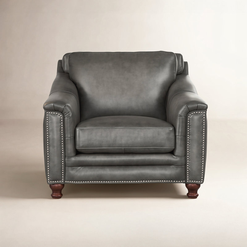 Alpert Top Grain Leather Chair,  Gray Genuine Leather