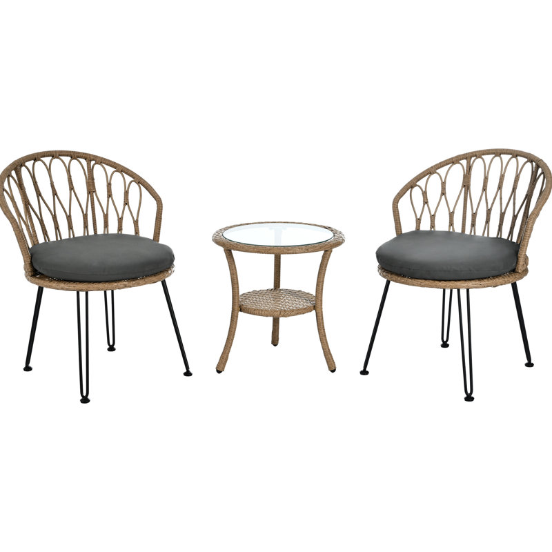 Ustyle Patio Balcony Courtyard : 2 Single Chairs And A Tempered Glass Table, Simple Design High Durability Table With - Strength Top, Comfortable Versatile