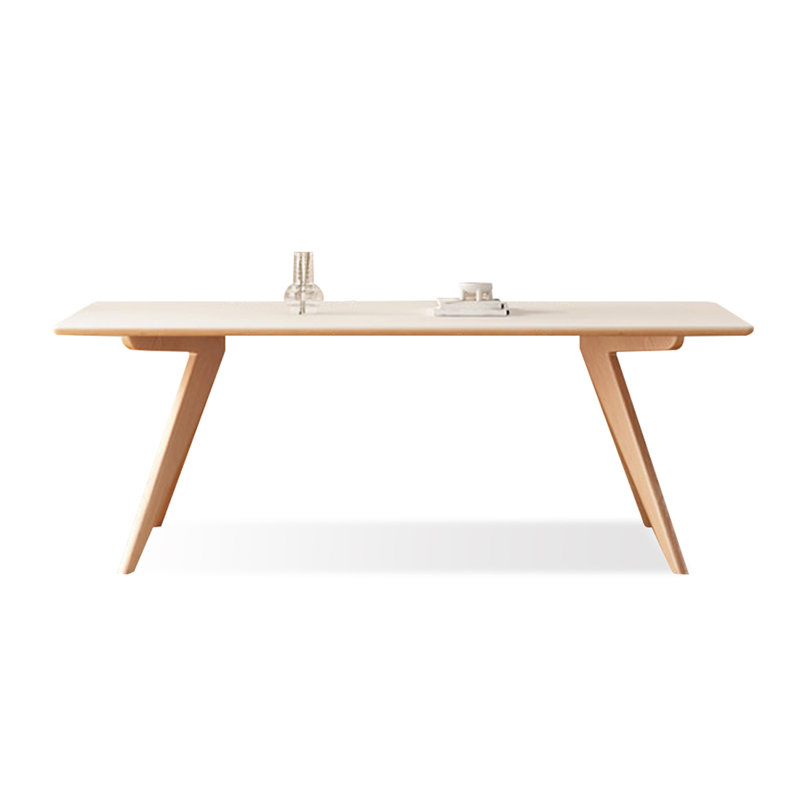 White Rectangular Sintered Stone tabletop with Solid wood Dining Table For Dining Room/Kitchen, 29.53"H x 78.74"L x 31.5"W