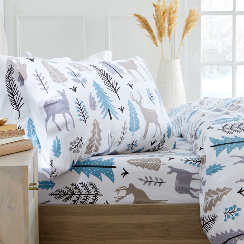 Flannel Geometric Sheet Set, King Sheet Set with Fitted Sheet and 2 Pillowcases