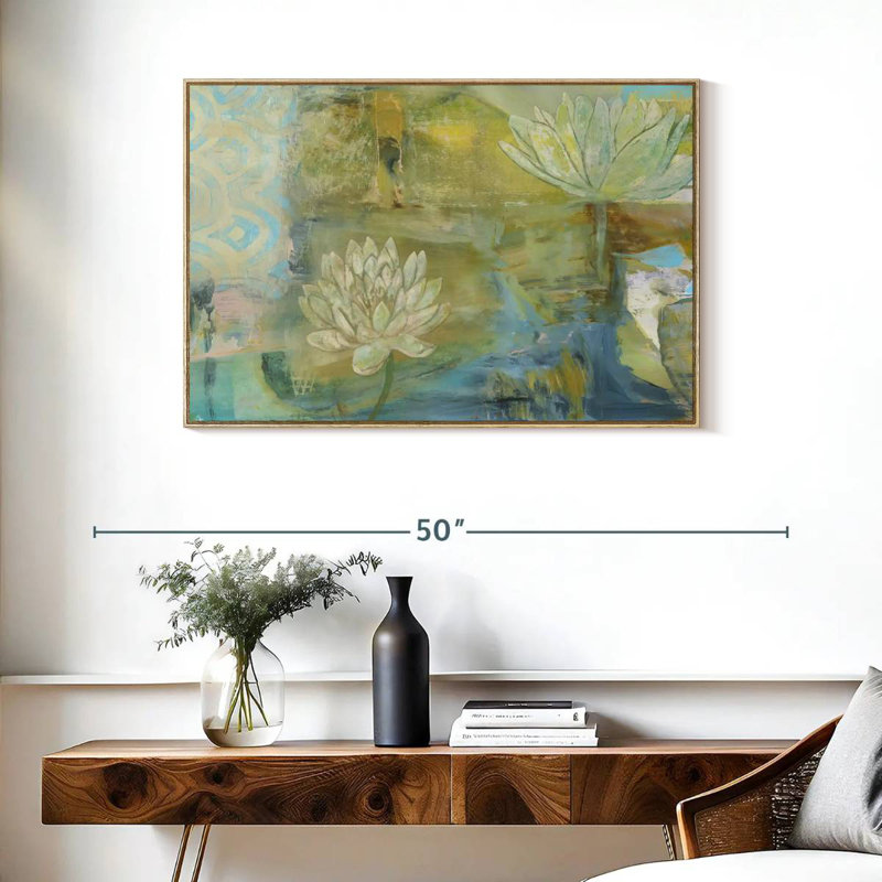 Lotus Dream, 37 po x 25 po, Cadre flottant en bois naturel
