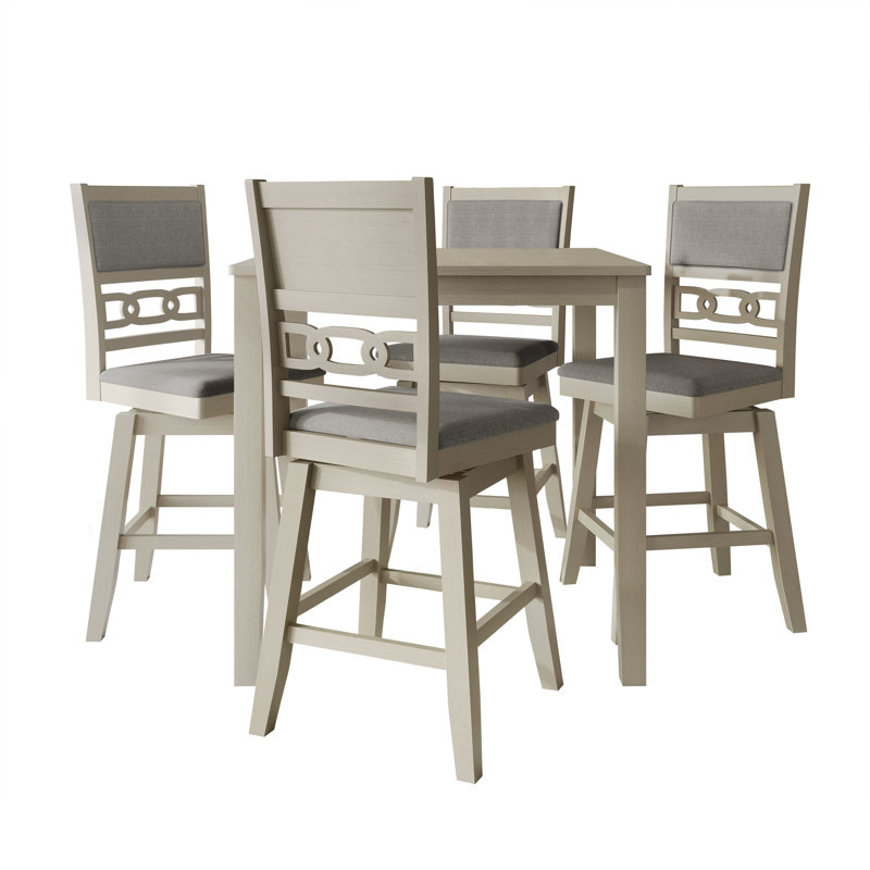5-Piece Counter-Height Dining Set with Swivel Chairs and Square Table, Antique Grey, Antique Grey