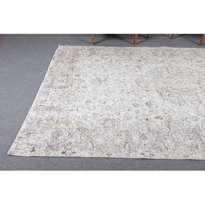 Large Vintage Beige Turkish Anatolian Rug - Woolen Rustic Area Carpet for Living Room Decor