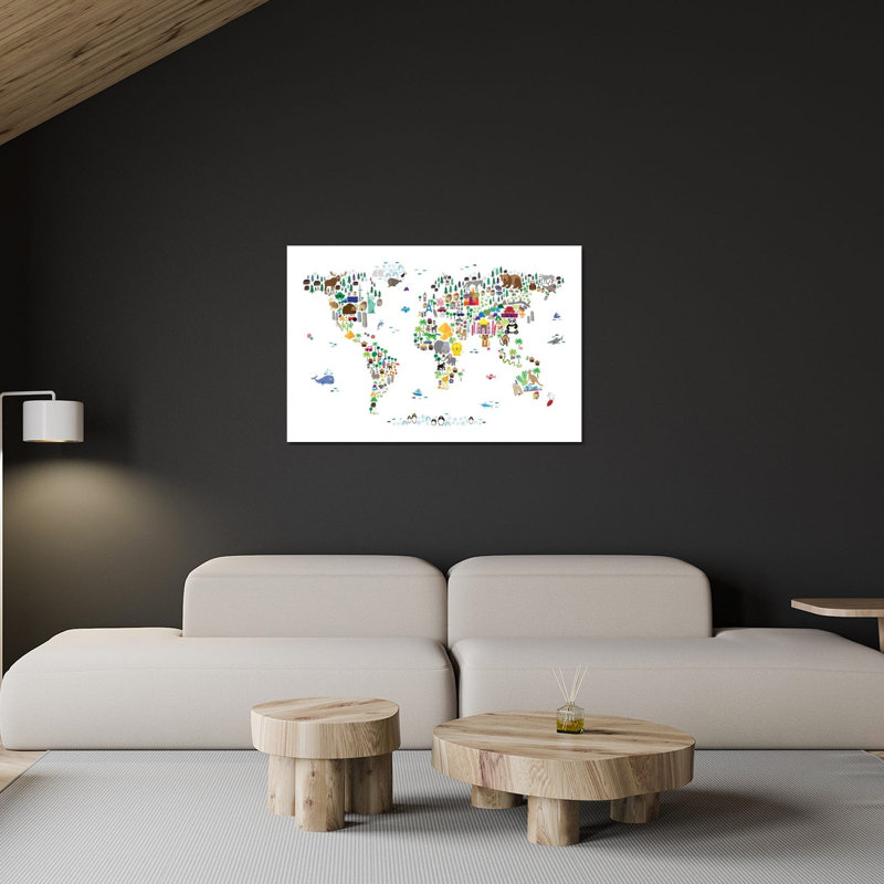 «Animal Map of the World» par Michael Tompsett, impression sans cadre, H 24 po x l 32 po x P 0,25 po