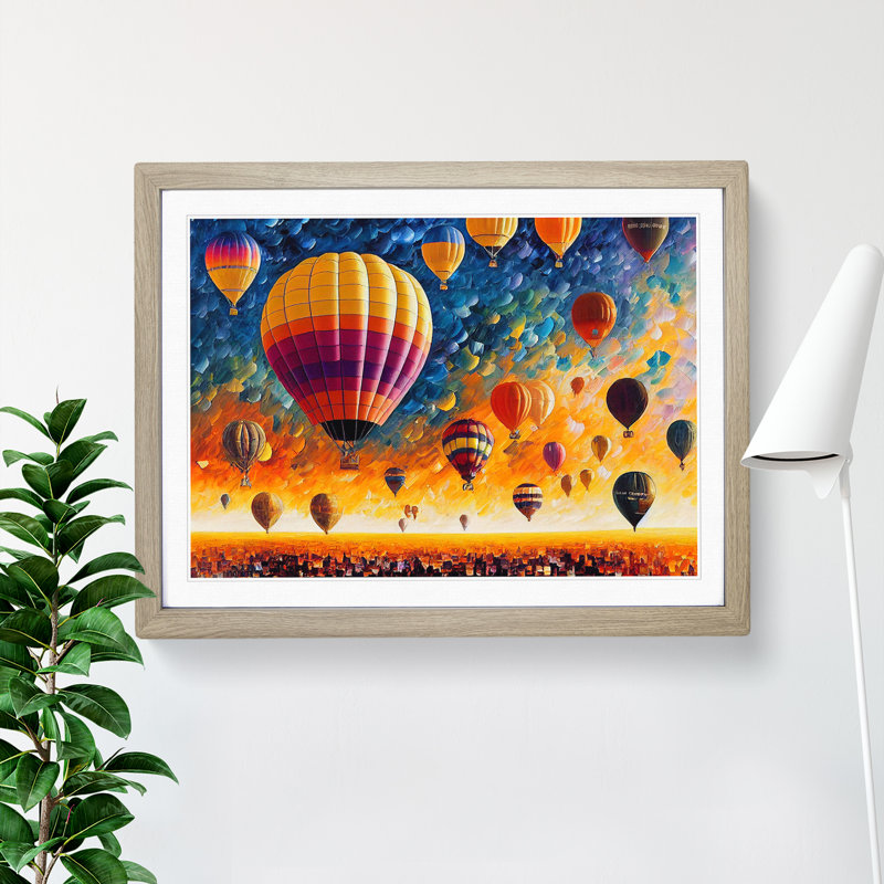 XH1022-6633X Hot Air Balloons Vol.3 Abstract - Single Picture Frame Painting, Oak, 34cm H x 46cm W x 2cm D