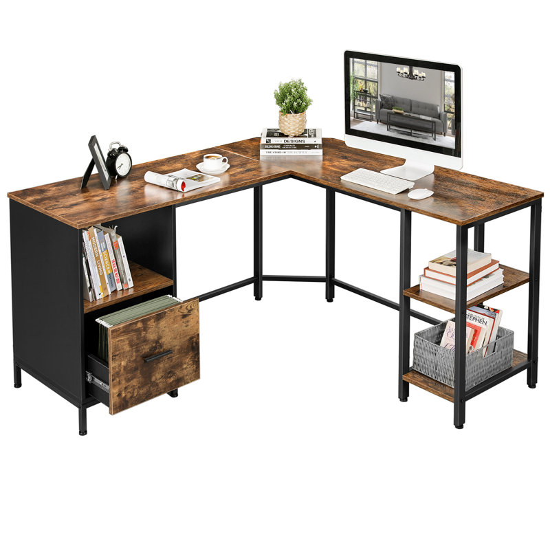 Yessenia L-Shaped Metal Base Executive Desk
