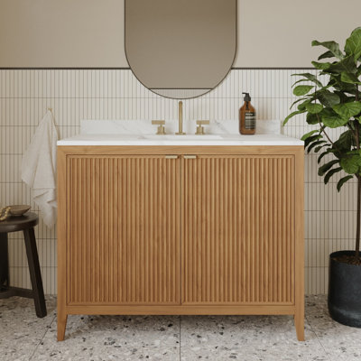Kendal Reeded 42" Light Oak Bathroom Vanity with Cultured Marble Countertop