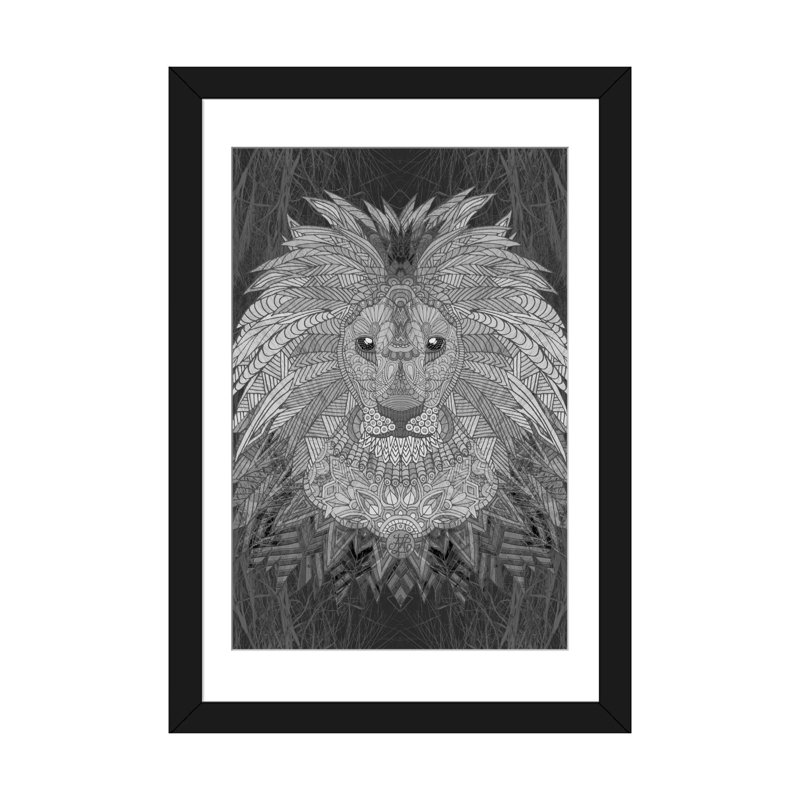 « great lion », impression sur toile tendue, H 24 po x l 16 po x P 1 po, Papier d'art encadré noir, Blanc
