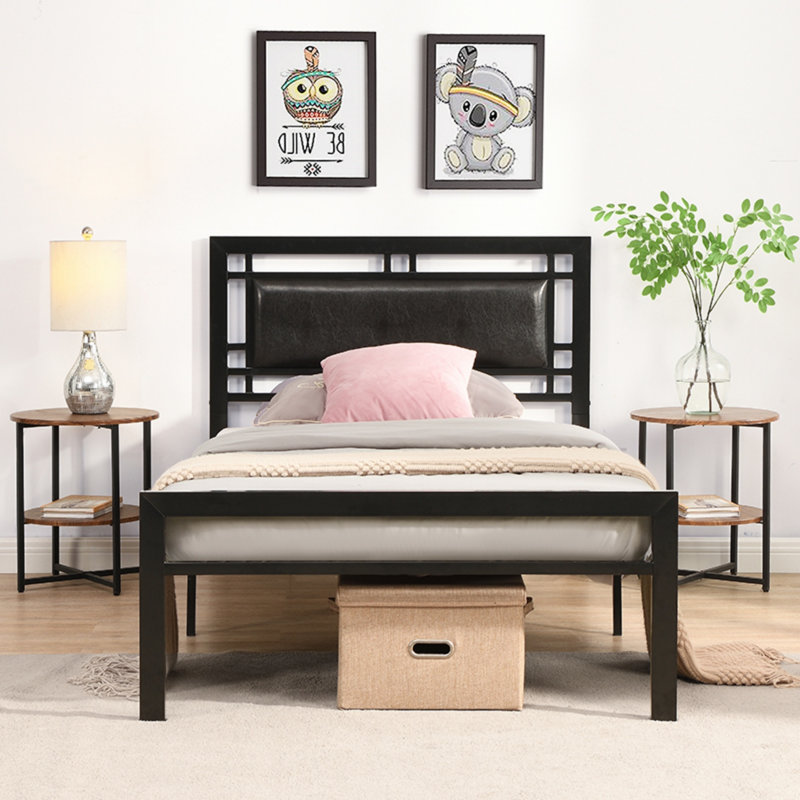 Structure de lit simple en métal avec support robuste, style moderne, confortable, noir