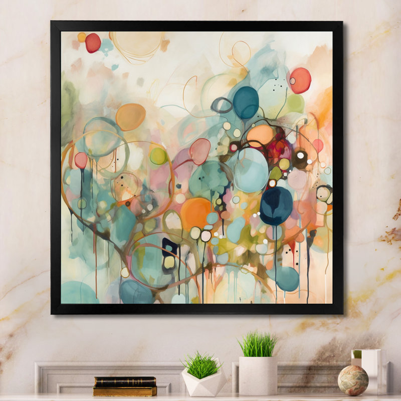 «Pink Blue Minimalims Fludity I», art mural abstrait sur toile, Cadre photo noir, H 36 po x l 36 po x P 1,5 po