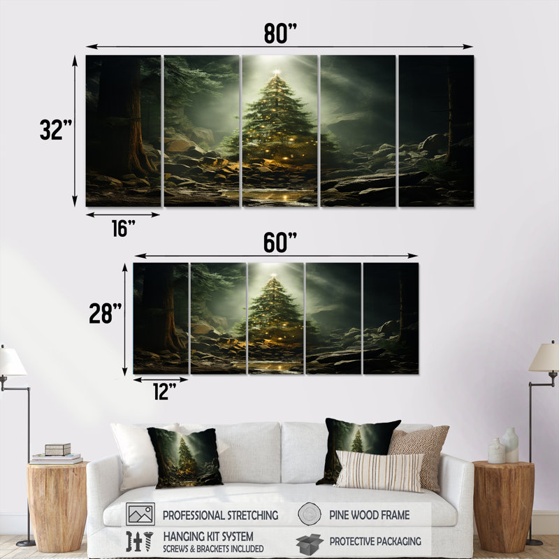 «Green Magical Christmas Tree - Winter Landscape», ensemble de 5 pièces, H 28 po x l 60 po