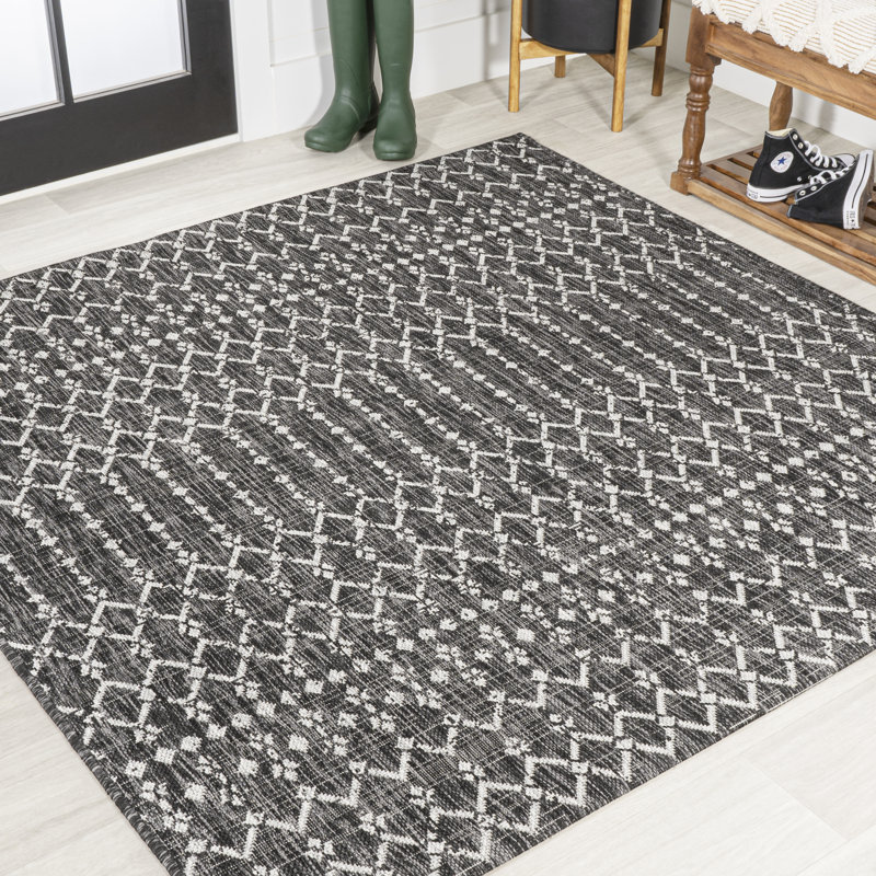 Tapis d'intérieur / extérieur Crompton, Carré 3 pi 11 po, Noir/gris