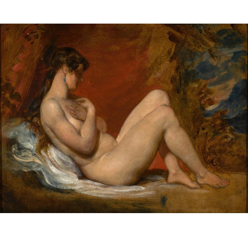 «Reclining Femme Nue» par William Etty - Art mural sur toile tendue avec châssis, H 24 po x l 17 po