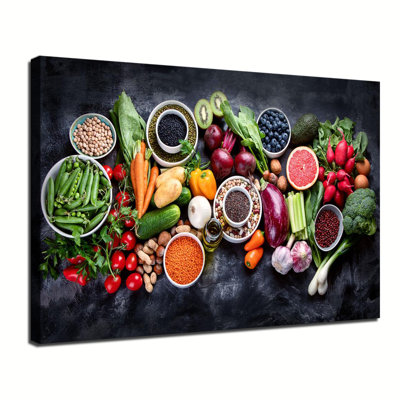 Art mural, manger sainement, légumes, fruits et légumineuses, affiche de peinture