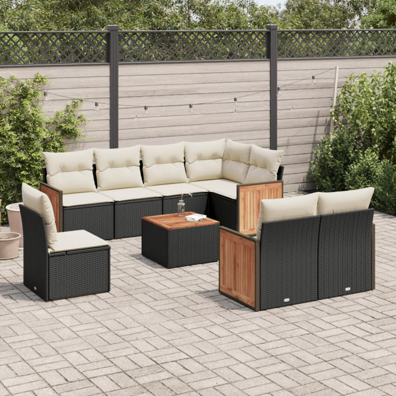 Ensemble de canapé modulaire en rotin PE 9 pièces Vidaxl, Coussin blanc / cadre noir