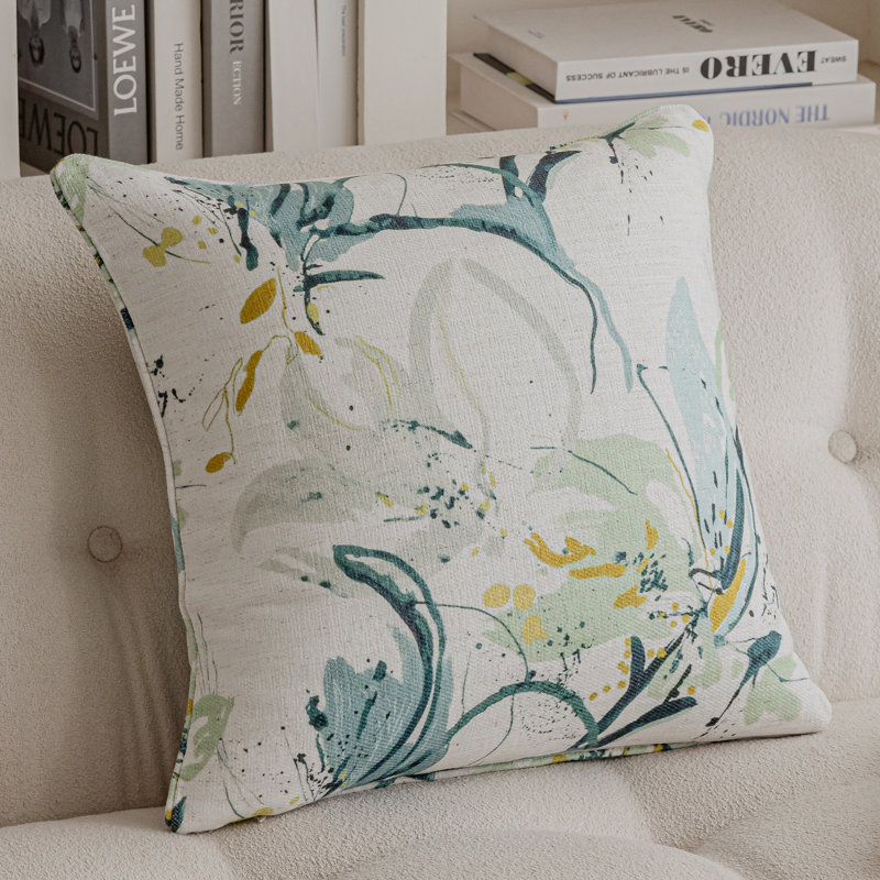Chloe Floral Linen Throw Pillow, Turquoise