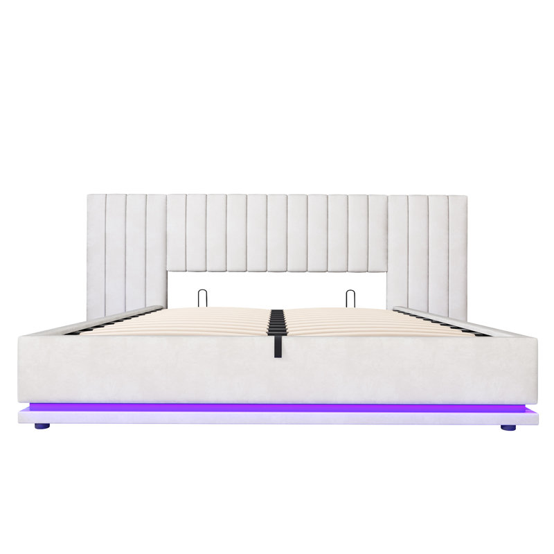 4ft6 Ottoman Bed With Led, Beige, Double (4'6)