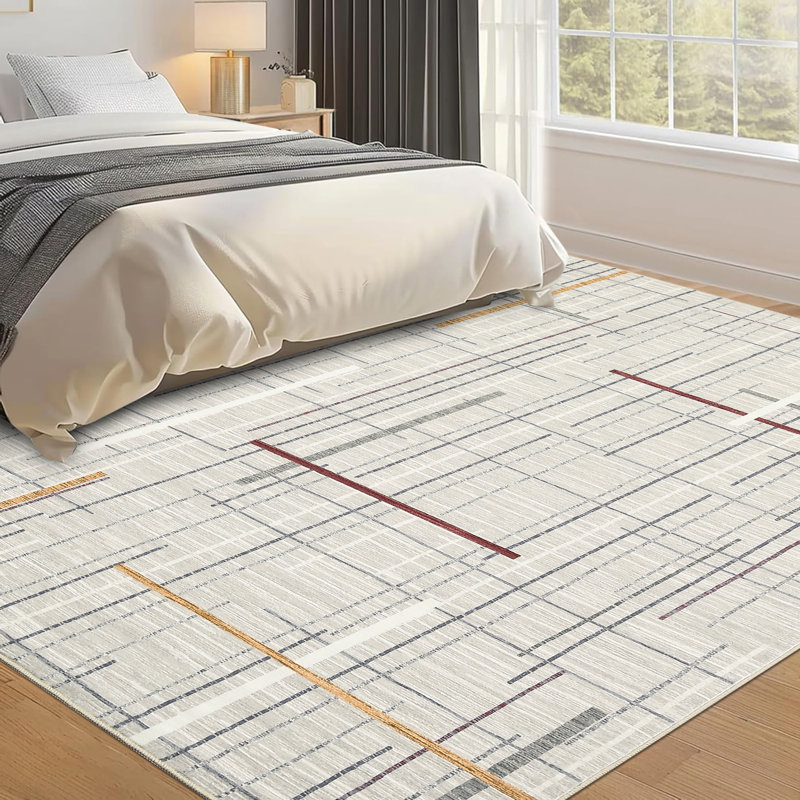 Modern Machine Washable Rug for Living Room Abstract Geometric Non Slip Ultra Thin Throw Rug Foldable Soft Stain Resistant Striped Accent Rug for Bedroom