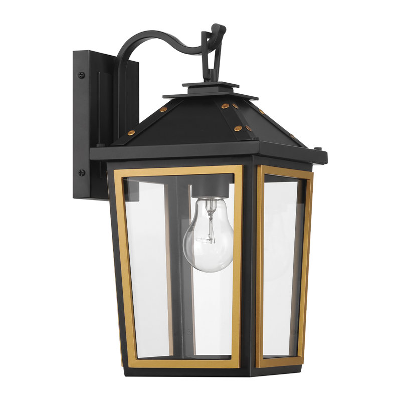 Michalena 1 Light Matte Black + Textured Gold Outdoor Sconce