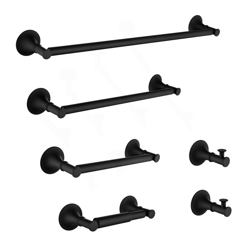 Ensemble de porte-serviettes 6 pièces en laiton, Noir mat