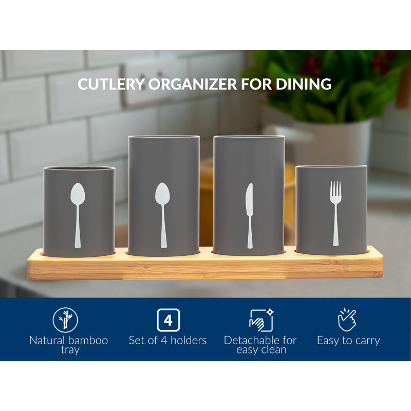 Metal Round Utensil Storage Set, Grey