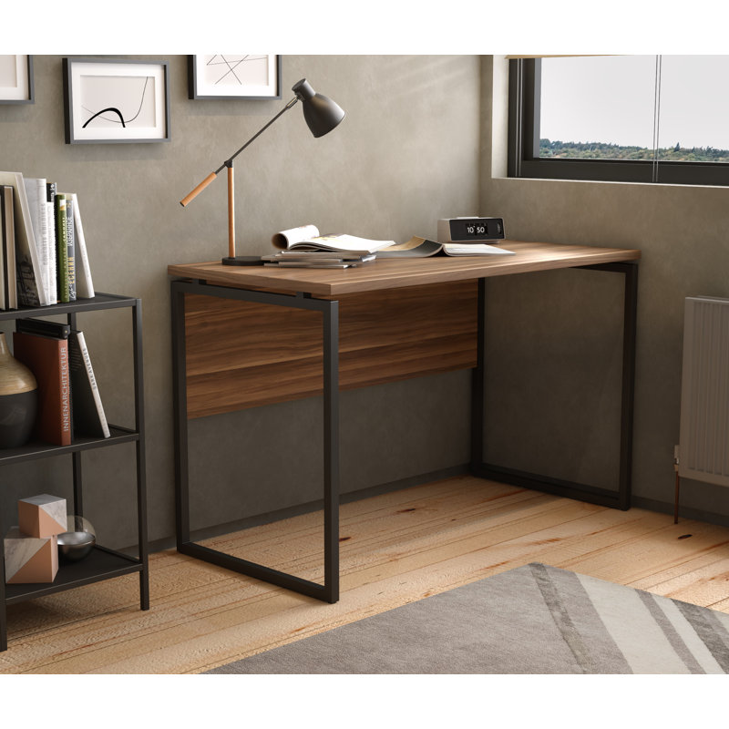 Bouton Metal Base Desk Shell, Black, Dark Walnut