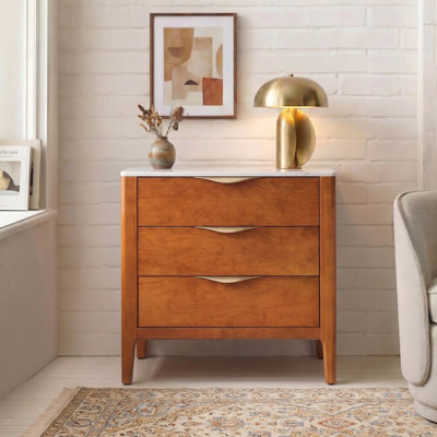 Burdine Modern 25.75'' W 3-Drawer Elegant Marble Top Nightstand with Built-In Power Outlet