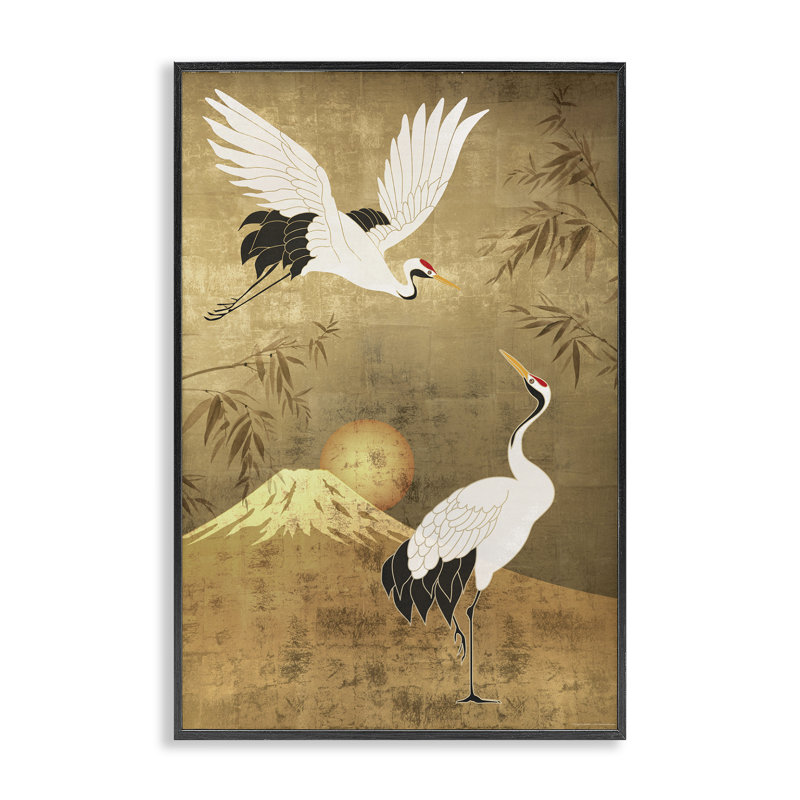 Grues traditionnelles et art de la giclée de montagne par Reinders, Giclée encadrée noir minuit, H 30 po x l 20 po