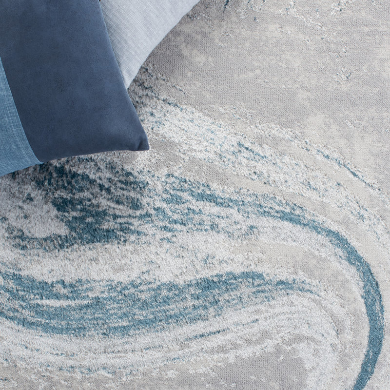 Ameya Abstract Gray/Blue Area Rug, Rectangle 5'5" x 7'7"