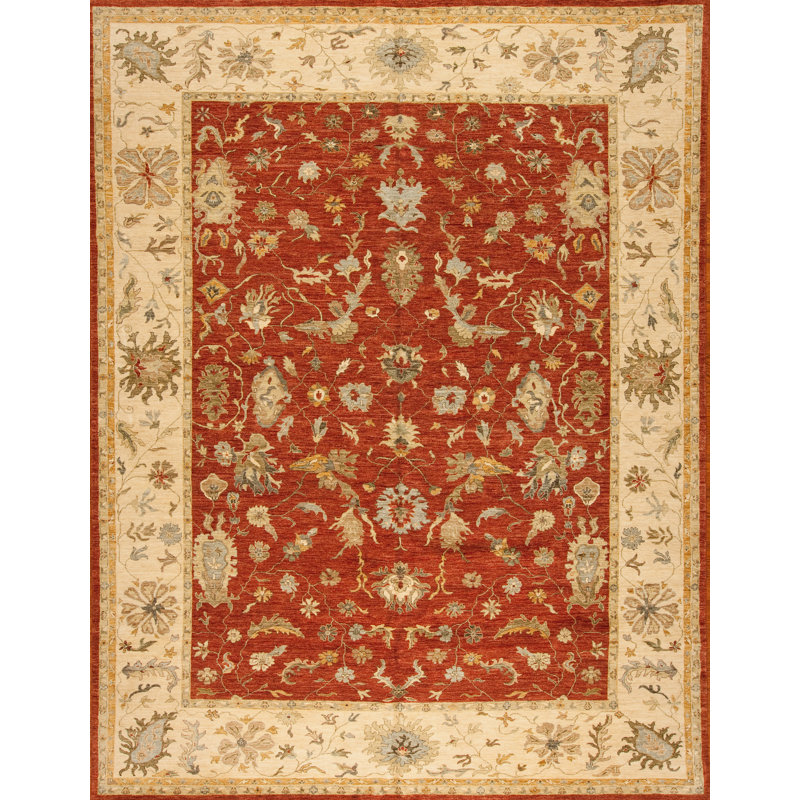 Essence Hand Knotted Wool Area Rug in Red, Rectangle 12' x 15'