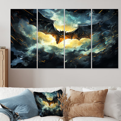 Blue Watercolor Night Bat Charm I - Bat 4 Piece Wall Art Decor