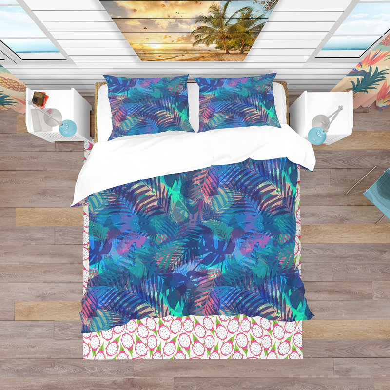 Tropical Pattern with Palm Leaves - Forest Nature Duvet Cover Set - Microfiber Polyester, Twin Duvet Cover + 1 Sham